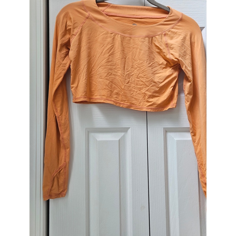 BloqUV Womens Orange Long Sleeve Crop Top Sun Protection Athletic Shirt XS